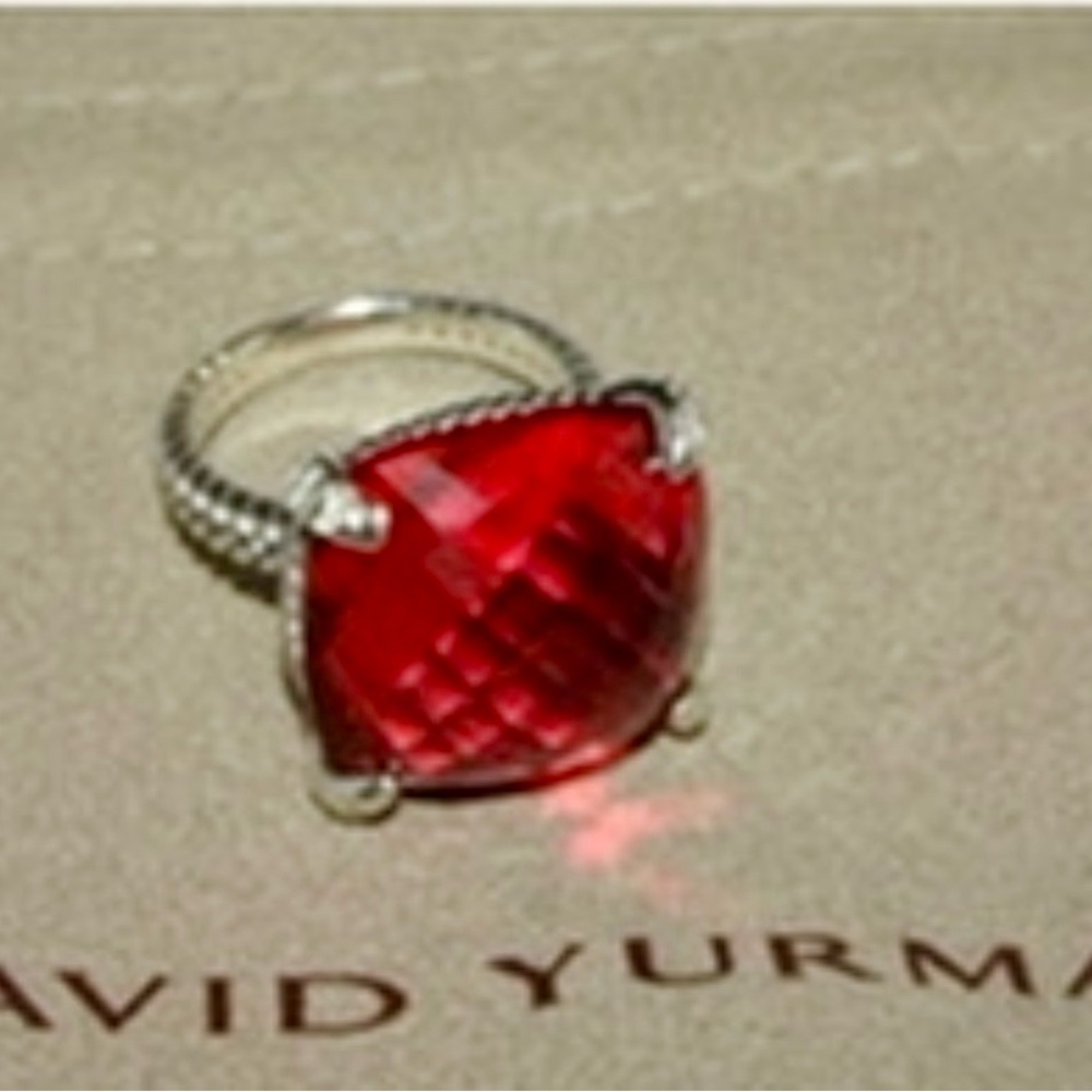 David Yurman sterling Silver Ring with Vibrant Red Stone